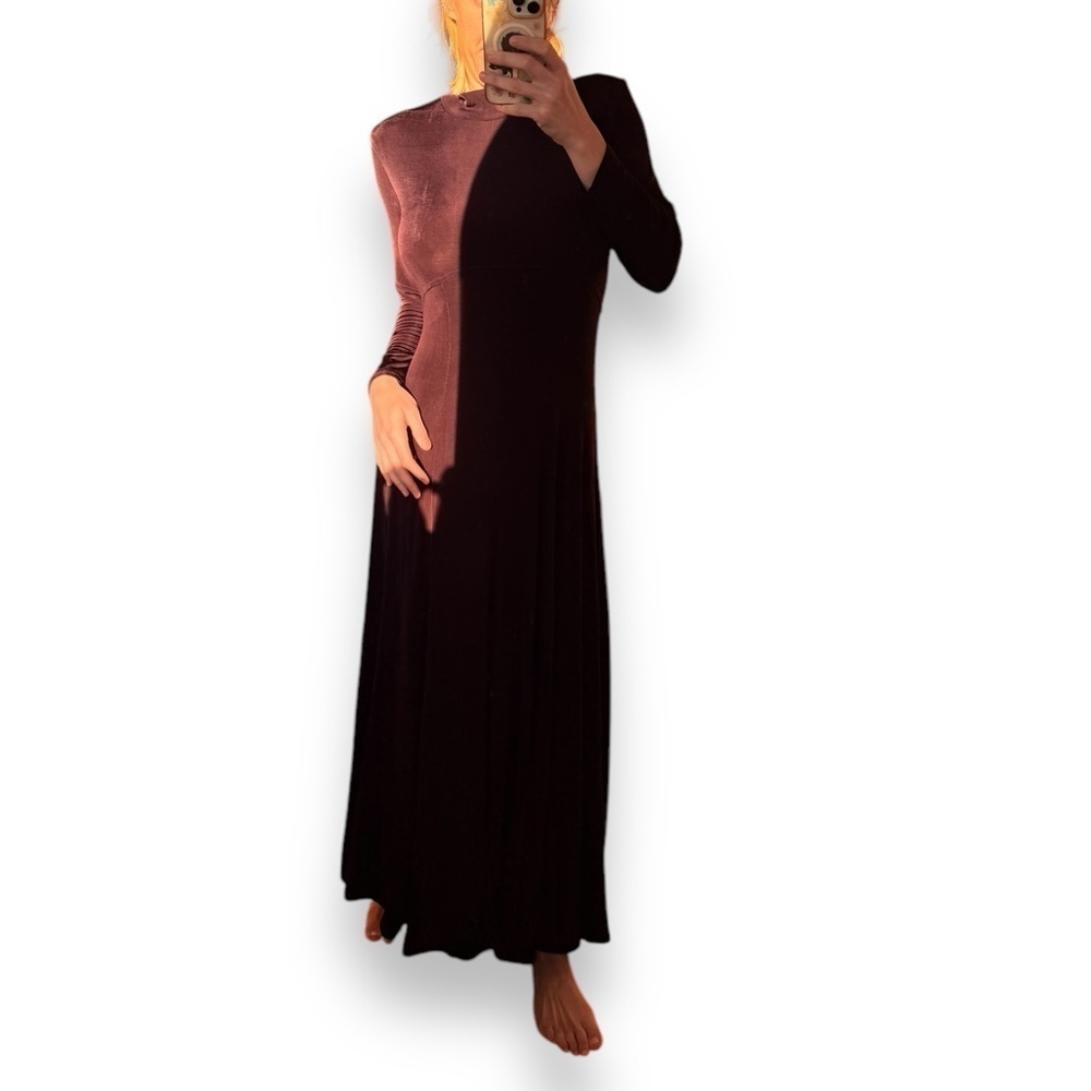 Double D Ranch Maxi Dress long sleeve slinky knit eggplant purple size M midi